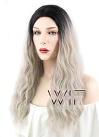 24" Wavy Ash Blonde With Dark Roots Synthetic Wig WIG310