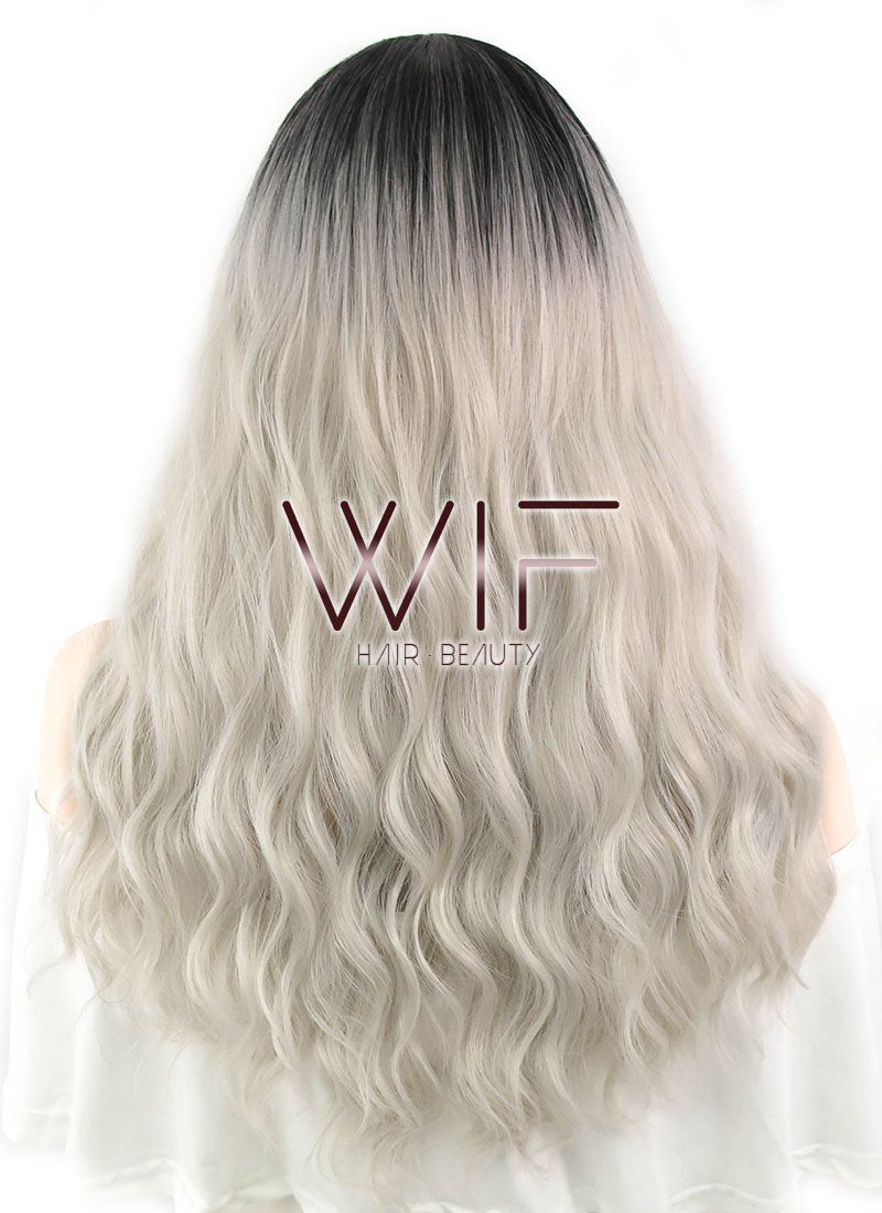24" Wavy Ash Blonde With Dark Roots Synthetic Wig WIG310