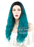 24" Wavy Green With Dark Roots Synthetic Wig WIG311