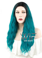 24" Wavy Green With Dark Roots Synthetic Wig WIG311