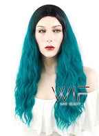 24" Wavy Green With Dark Roots Synthetic Wig WIG311