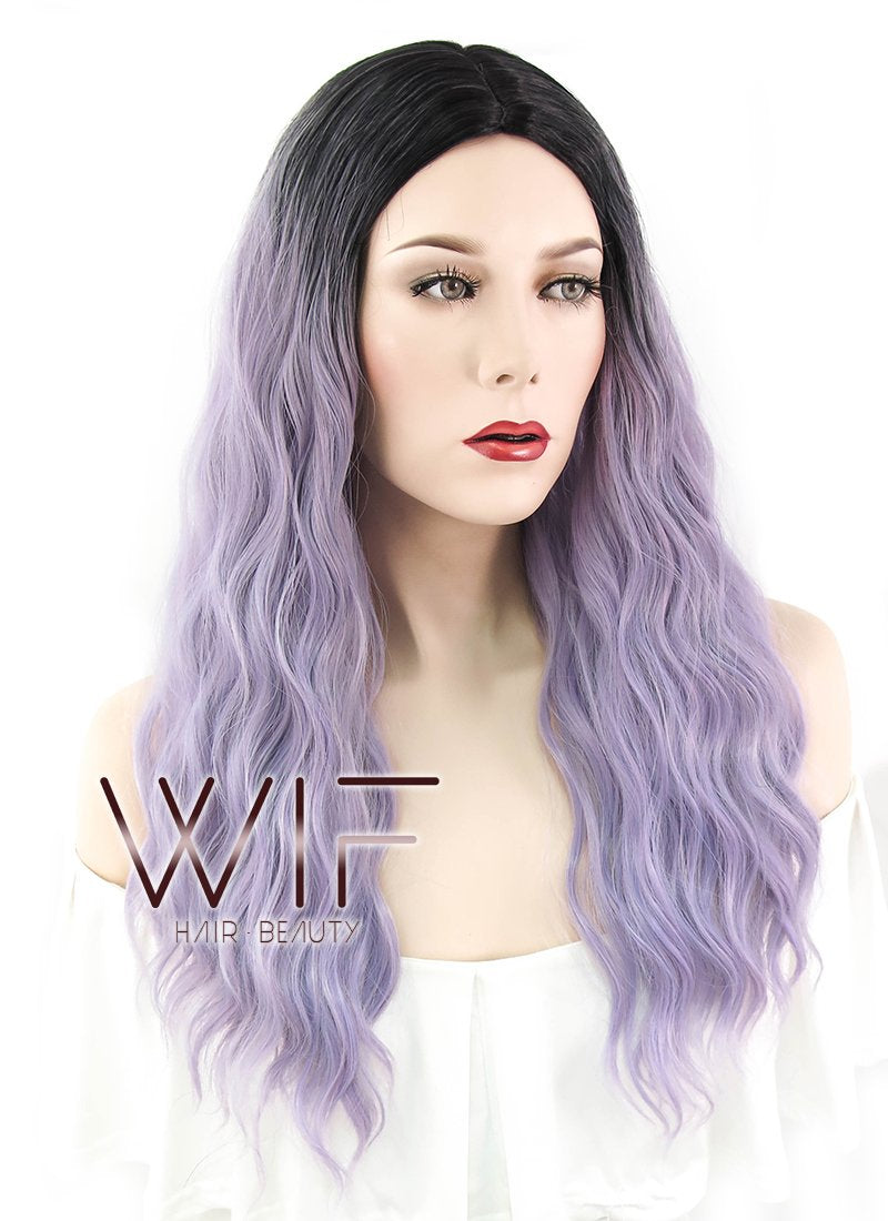 24" Wavy Purple With Dark Roots Synthetic Wig WIG312