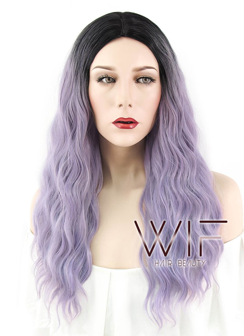 24" Wavy Purple With Dark Roots Synthetic Wig WIG312