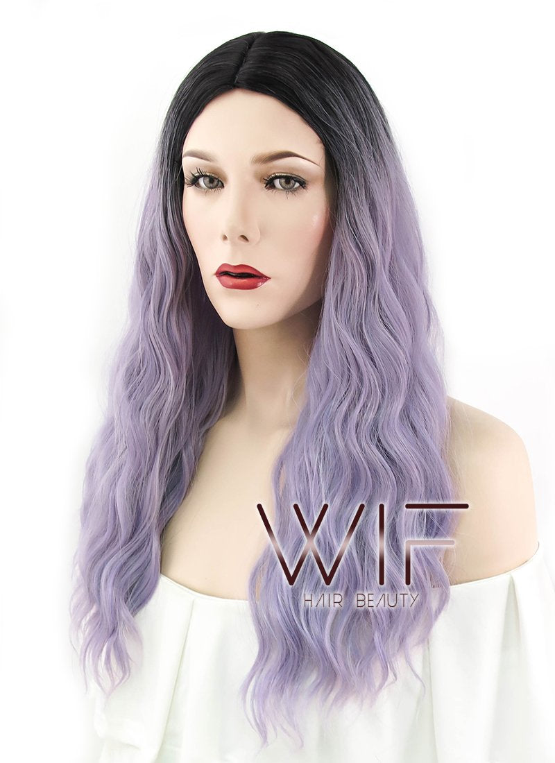 24" Wavy Purple With Dark Roots Synthetic Wig WIG312