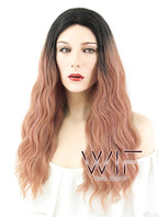 25" Wavy Peach Pink With Dark Roots Synthetic Wig WIG313