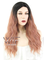 25" Wavy Peach Pink With Dark Roots Synthetic Wig WIG313