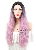 29" Wavy Pink With Dark Roots Synthetic Wig WIG314
