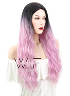 29" Wavy Pink With Dark Roots Synthetic Wig WIG314