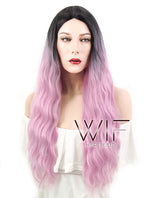 29" Wavy Pink With Dark Roots Synthetic Wig WIG314