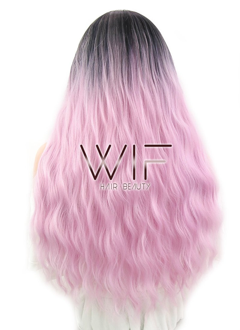 29" Wavy Pink With Dark Roots Synthetic Wig WIG314
