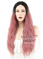 29" Wavy Pink With Dark Roots Synthetic Wig WIG315