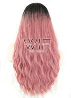 29" Wavy Pink With Dark Roots Synthetic Wig WIG315