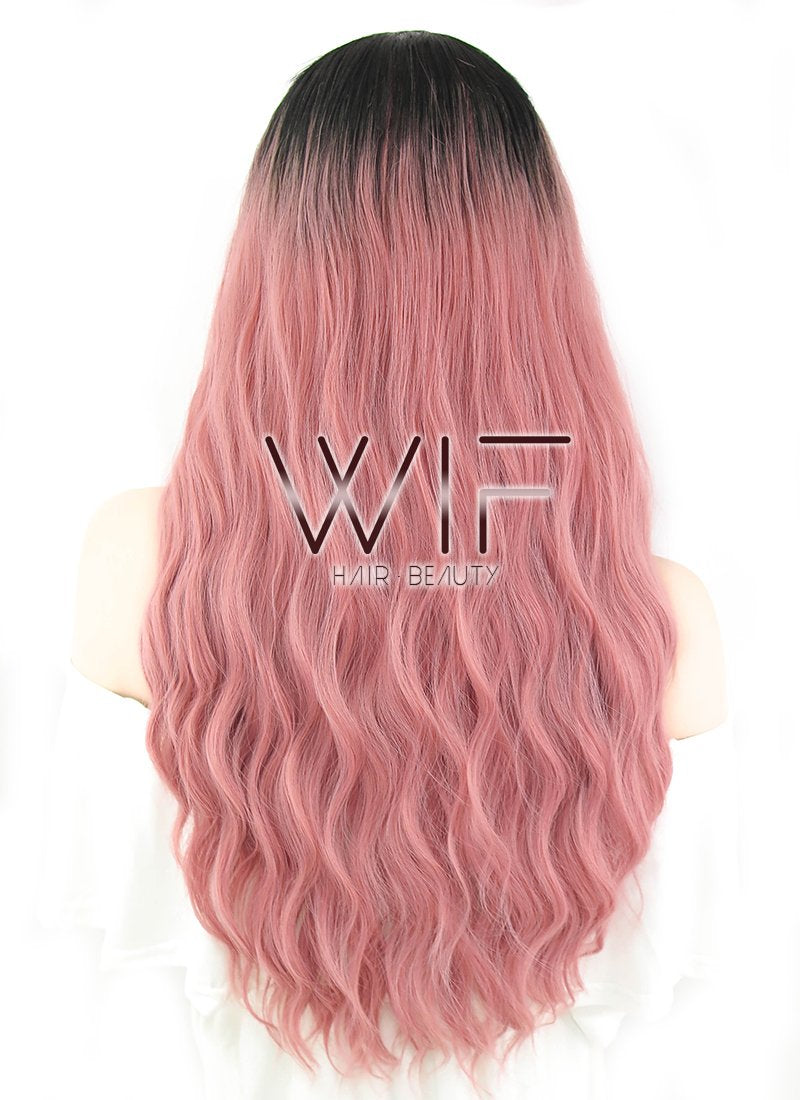 29" Wavy Pink With Dark Roots Synthetic Wig WIG315