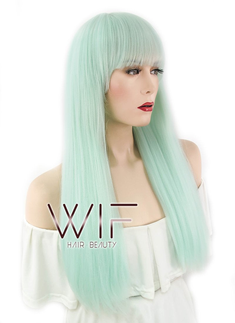 26" Straight Light Green Synthetic Wig WIG319