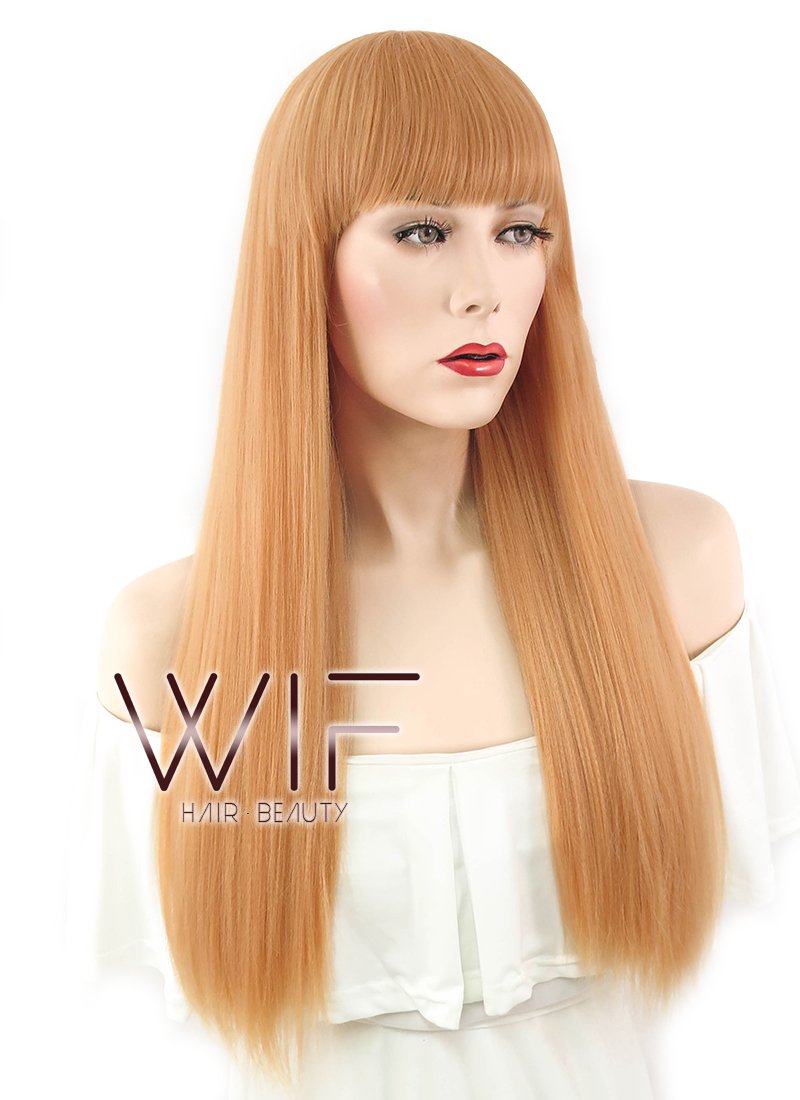 24" Straight Pinkish Orange Synthetic Wig WIG320