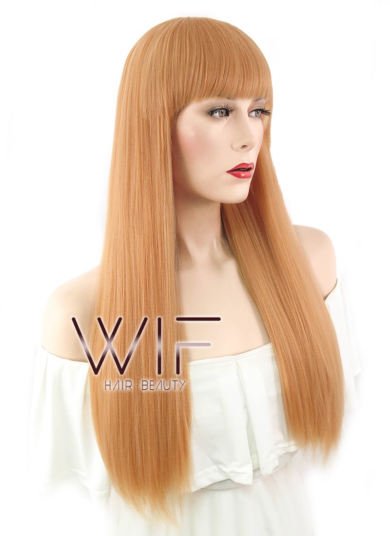 24" Straight Pinkish Orange Synthetic Wig WIG320