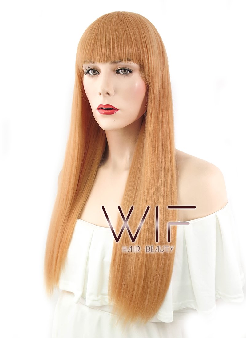 24" Straight Pinkish Orange Synthetic Wig WIG320
