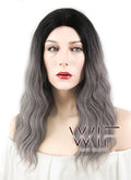 20" Wavy Grey With Dark Roots Synthetic Wig WIG322