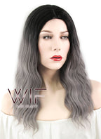 20" Wavy Grey With Dark Roots Synthetic Wig WIG322