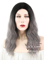 20" Wavy Grey With Dark Roots Synthetic Wig WIG322