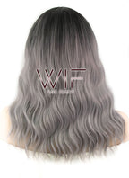20" Wavy Grey With Dark Roots Synthetic Wig WIG322