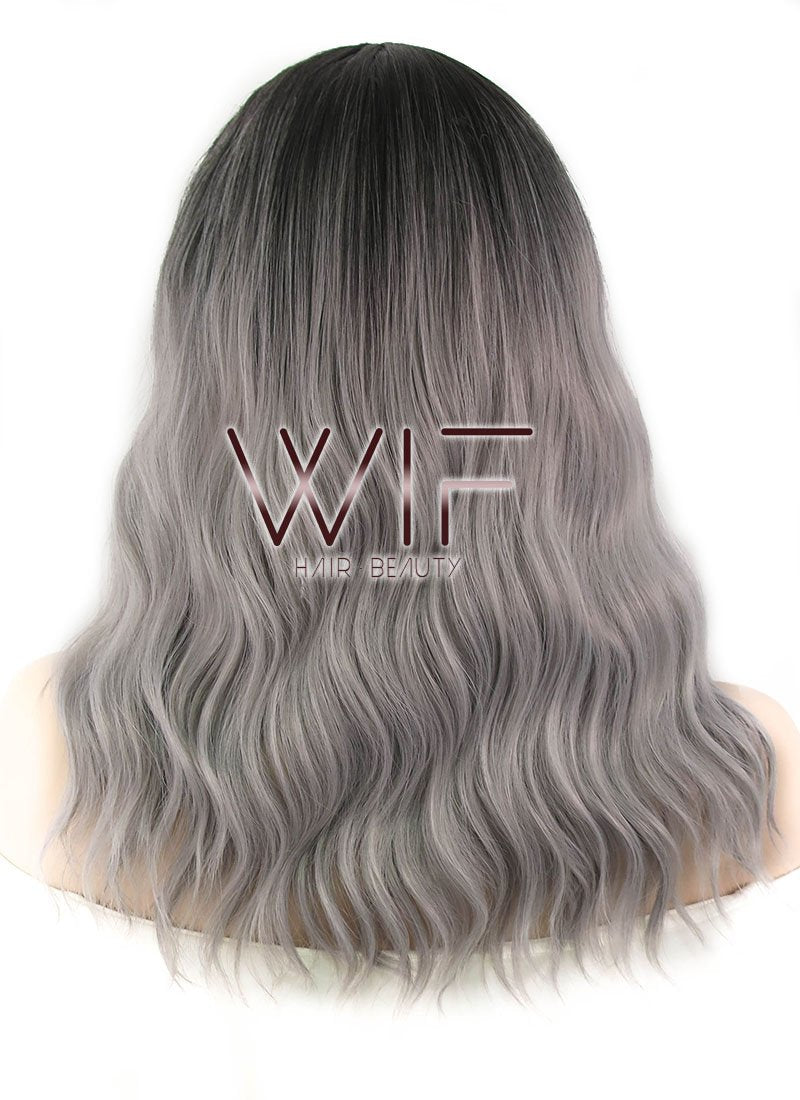 20" Wavy Grey With Dark Roots Synthetic Wig WIG322