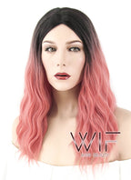 20" Wavy Pink With Dark Roots Synthetic Wig WIG323