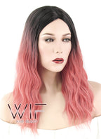 20" Wavy Pink With Dark Roots Synthetic Wig WIG323