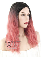 20" Wavy Pink With Dark Roots Synthetic Wig WIG323