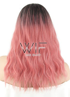 20" Wavy Pink With Dark Roots Synthetic Wig WIG323