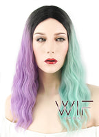 20" Wavy Purple Green Split Color With Dark Roots Synthetic Wig WIG324