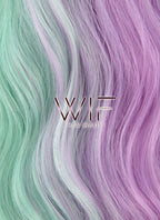 20" Wavy Purple Green Split Color With Dark Roots Synthetic Wig WIG324