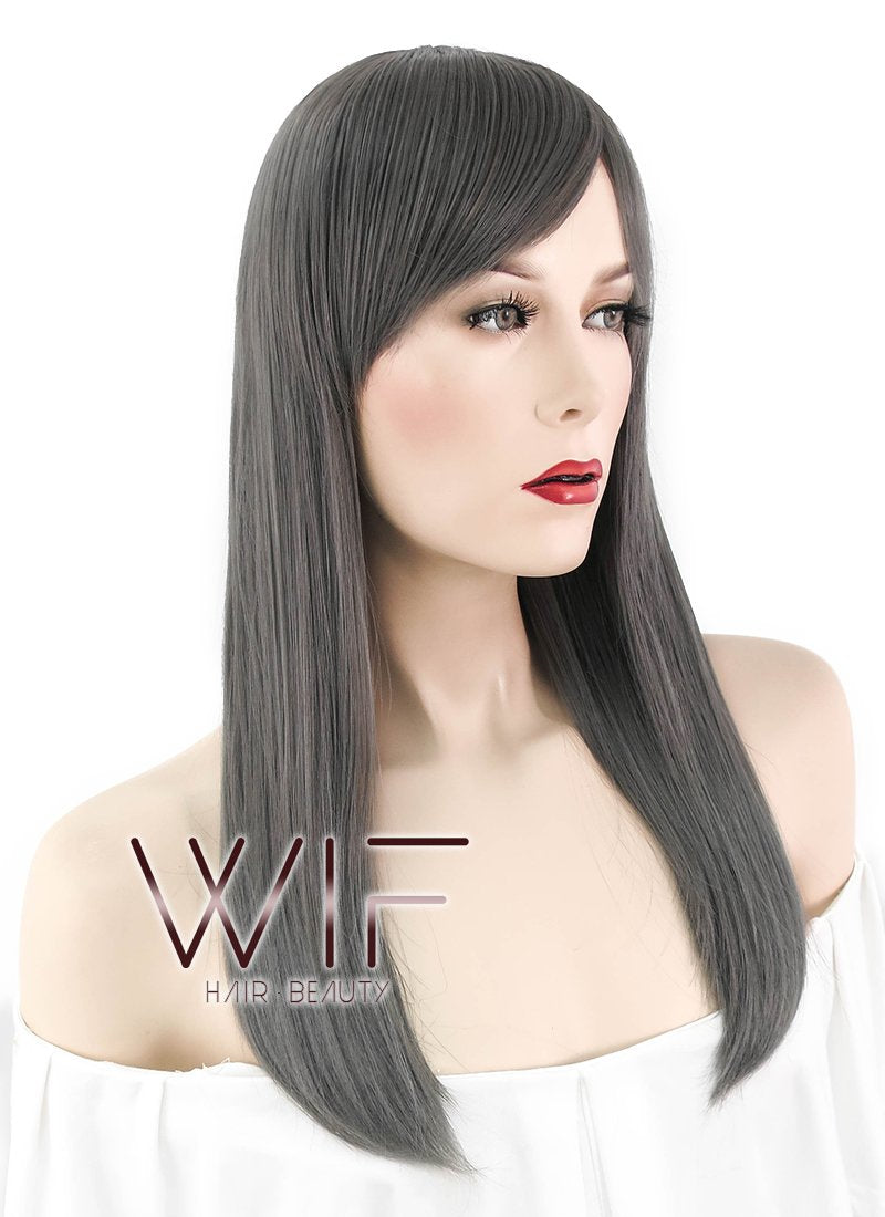 21" Straight Dark Grey Synthetic Wig WIG326