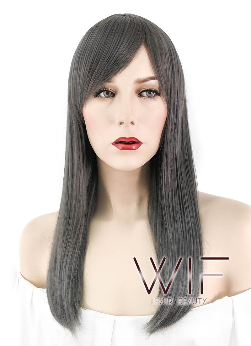 21" Straight Dark Grey Synthetic Wig WIG326