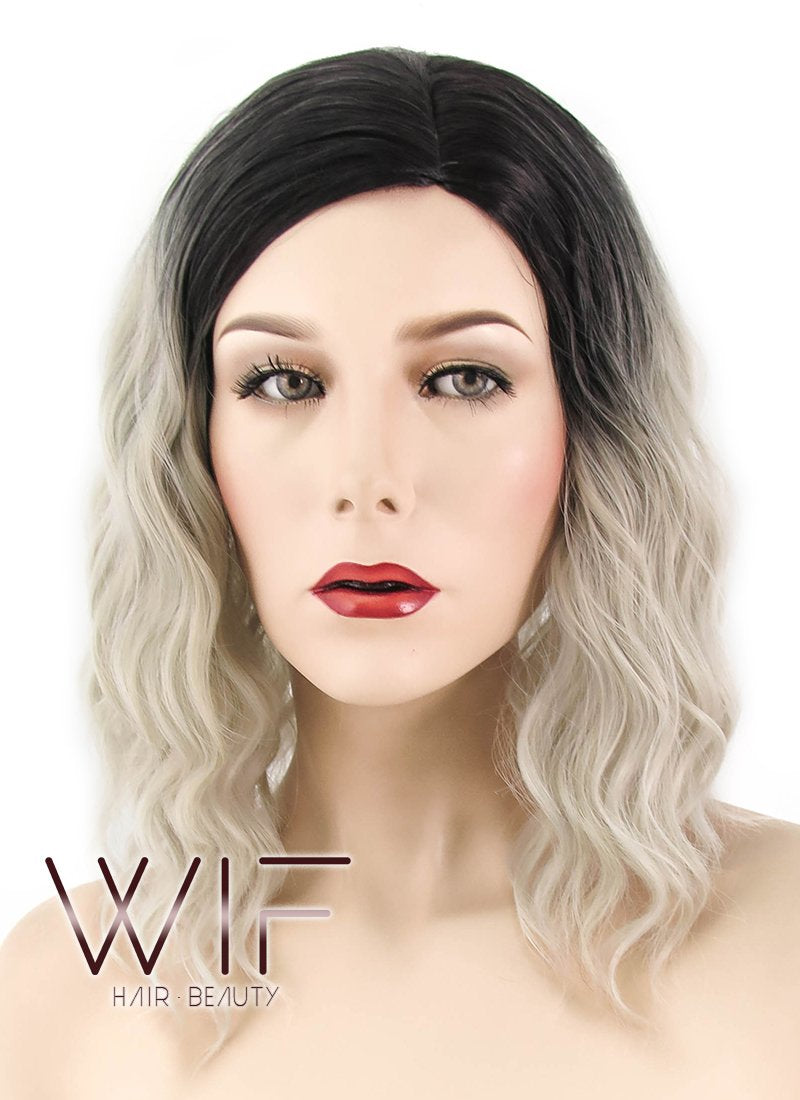 17" Wavy Blonde With Dark Roots Synthetic Wig WIG332