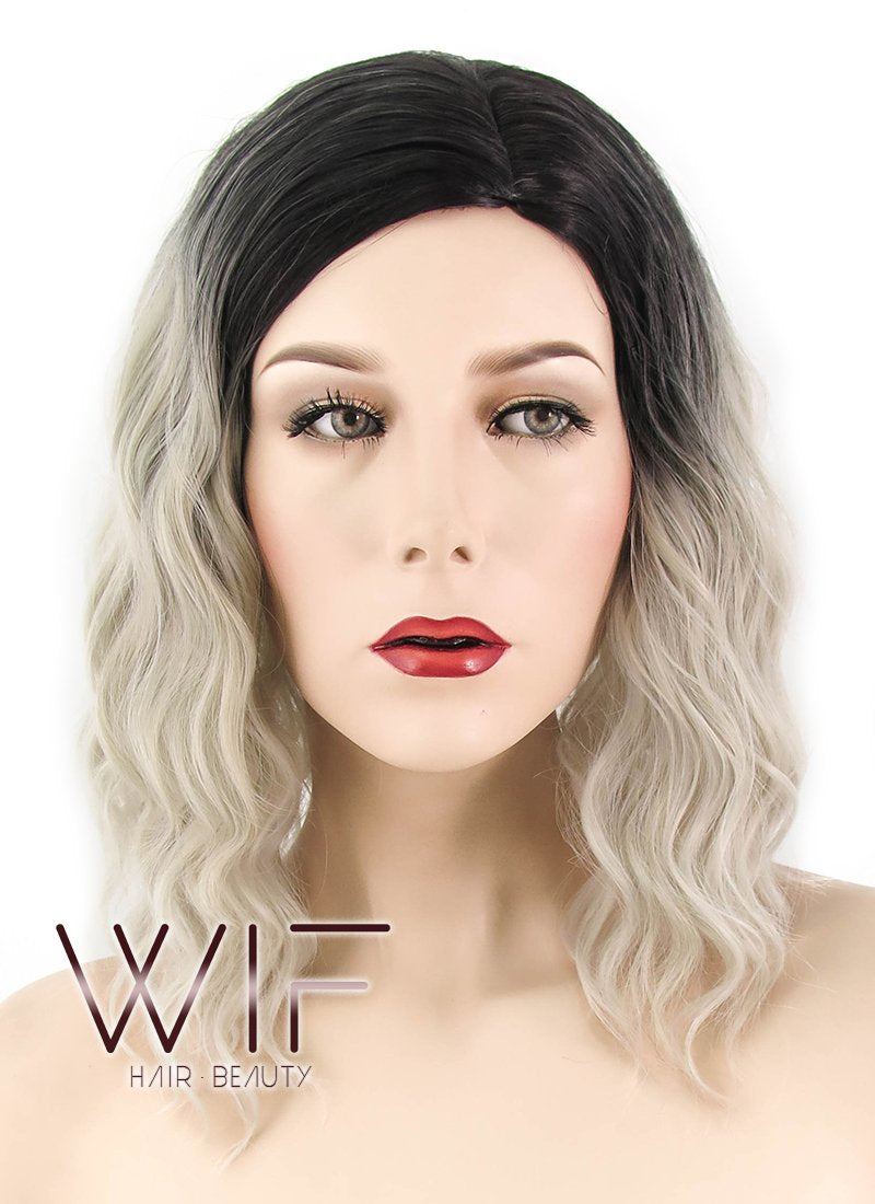 17" Wavy Blonde With Dark Roots Synthetic Wig WIG332