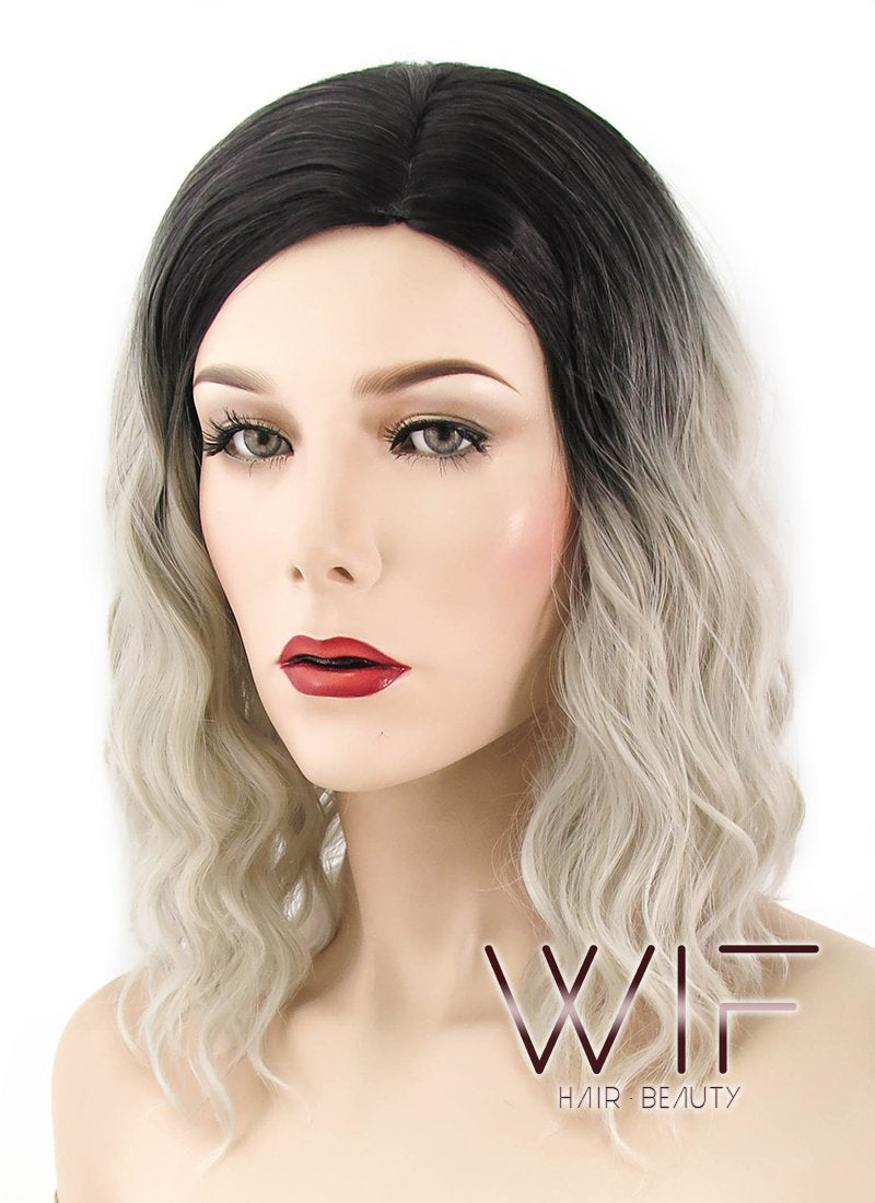 17" Wavy Blonde With Dark Roots Synthetic Wig WIG332