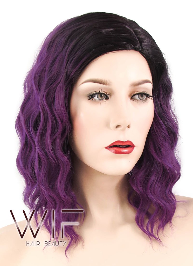 16" Wavy Purple With Dark Roots Synthetic Wig WIG333
