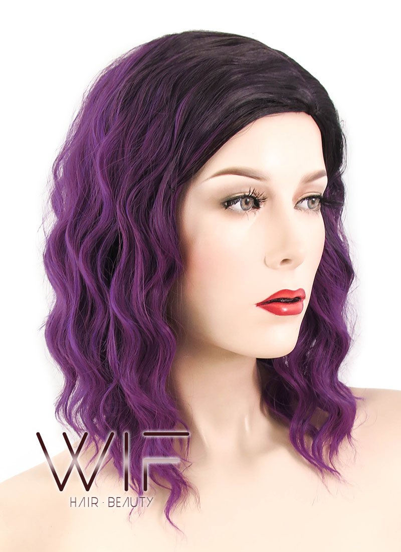 16" Wavy Purple With Dark Roots Synthetic Wig WIG333