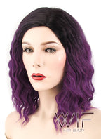 16" Wavy Purple With Dark Roots Synthetic Wig WIG333