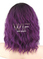 16" Wavy Purple With Dark Roots Synthetic Wig WIG333