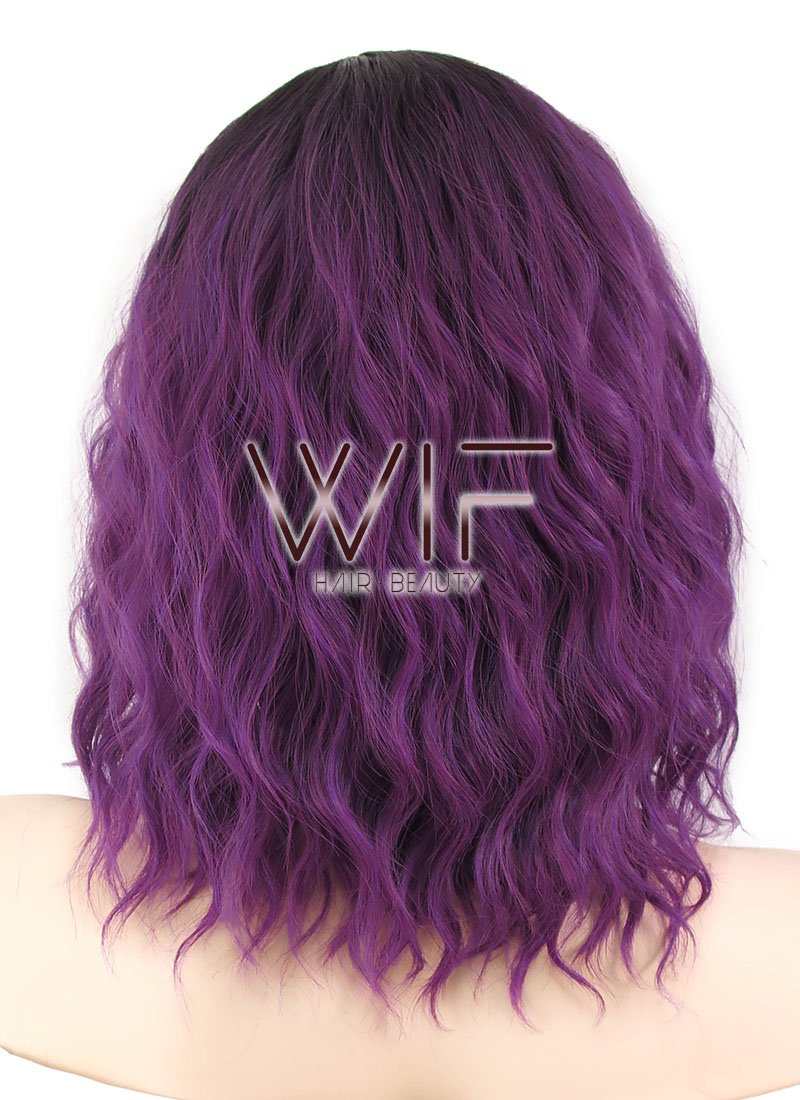 16" Wavy Purple With Dark Roots Synthetic Wig WIG333