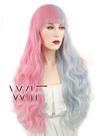 28" Wavy Pink Blue Split Color Synthetic Wig WIG335
