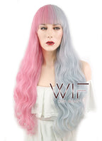 28" Wavy Pink Blue Split Color Synthetic Wig WIG335