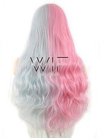 28" Wavy Pink Blue Split Color Synthetic Wig WIG335