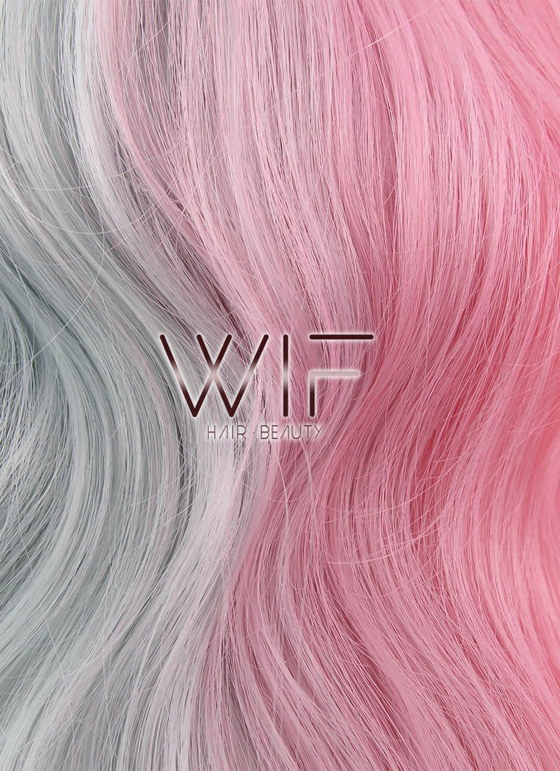 28" Wavy Pink Grey Split Color Synthetic Wig WIG335