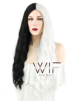 33" Wavy Black White Split Color Synthetic Wig WIG338