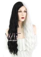 33" Wavy Black White Split Color Synthetic Wig WIG338