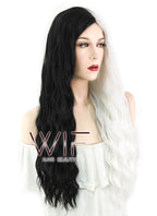 33" Wavy Black White Split Color Synthetic Wig WIG338