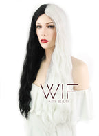 33" Wavy Black White Split Color Synthetic Wig WIG338